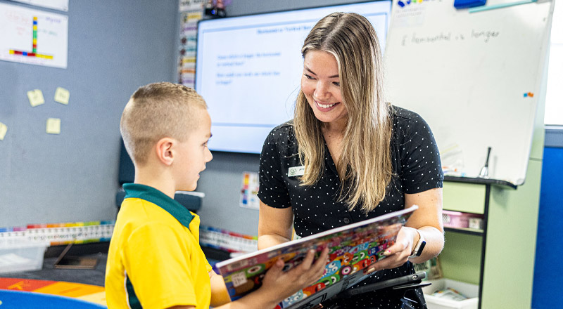 Teacher and student at Corpus Christi Catholic Primary School Cranebrook