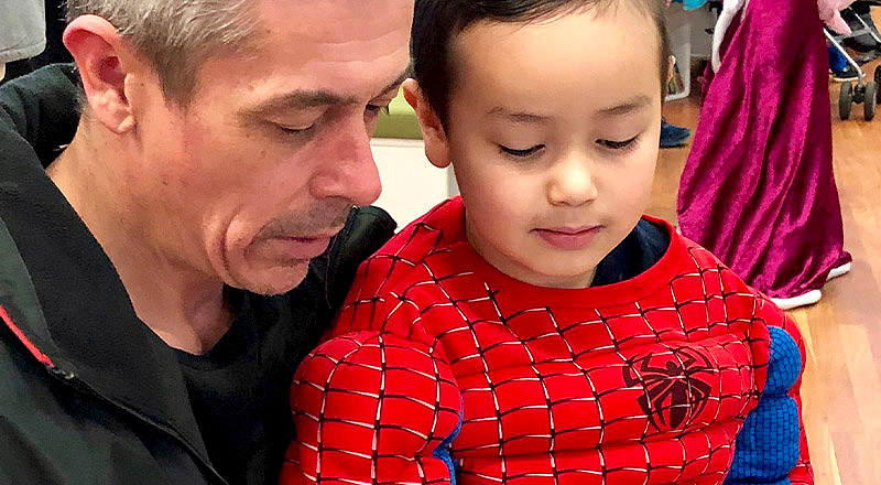 Parent and student in spiderman costumer at Corpus Christi Catholic Primary School Cranebrook