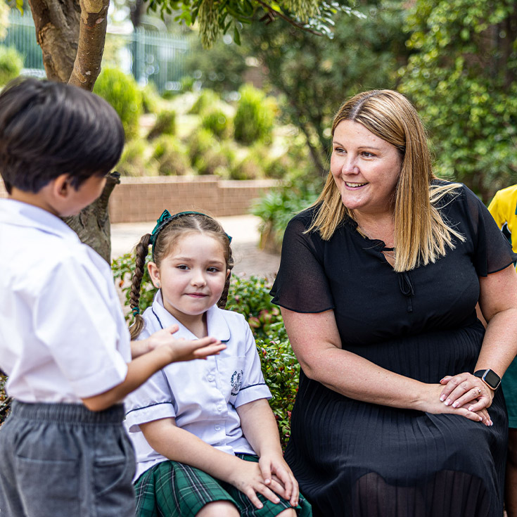 Principal Sarah O'Rourke and students from Corpus Christi Catholic Primary School Cranebrook